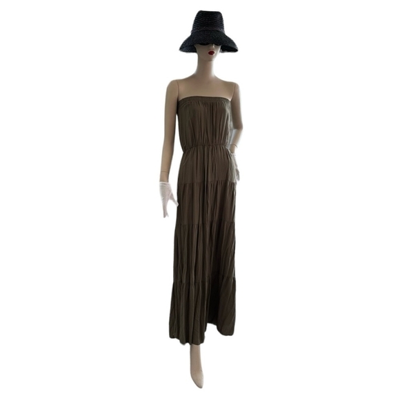 NWT Women Dress AMASOO Military Green Off The Shoulders Dress Rushed Maxi Dress - Picture 3 of 9